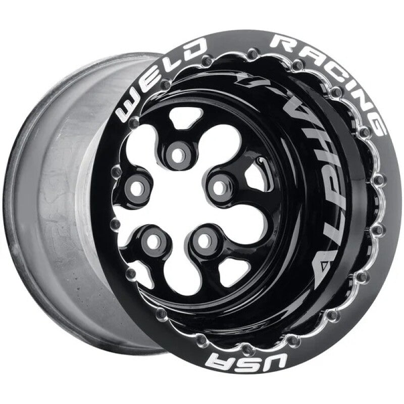 Weld Alpha-1 15x15 / 5x4.75 BP / 5in. BS Black/Polished Wheel - Black Double Beadlock MT