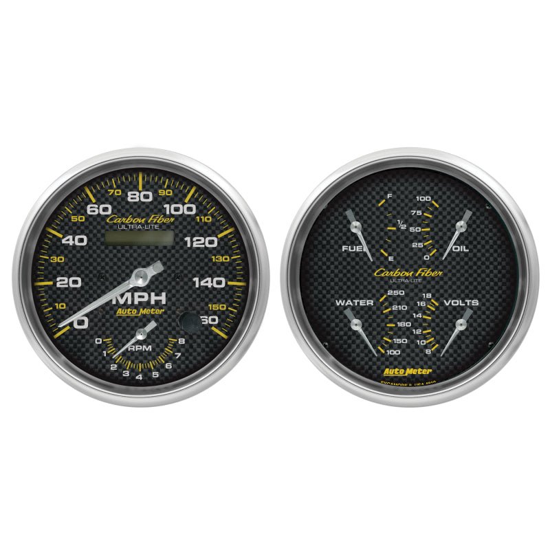 AutoMeter - Autometer Carbon Fiber Gauge Kit 2pc Quad & Tach/Speedo 5in. - Demon Performance