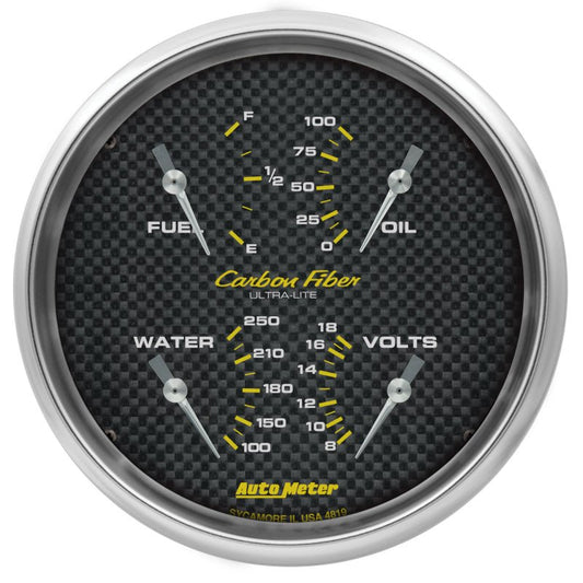 AutoMeter - AutoMeter Carbon Fiber Quad Gauge 5in. 0 Ohm (E) - 90 Ohm (F) Electric - Demon Performance