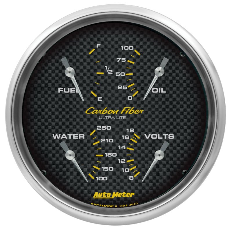 AutoMeter - Autometer Carbon Fiber Quad Gauge 5in. 240Ohm (E) - 33Ohm (F) Electric - Demon Performance
