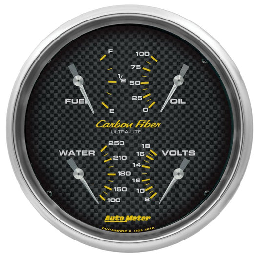 AutoMeter - Autometer Carbon Fiber Quad Gauge 5in. 240Ohm (E) - 33Ohm (F) Electric - Demon Performance
