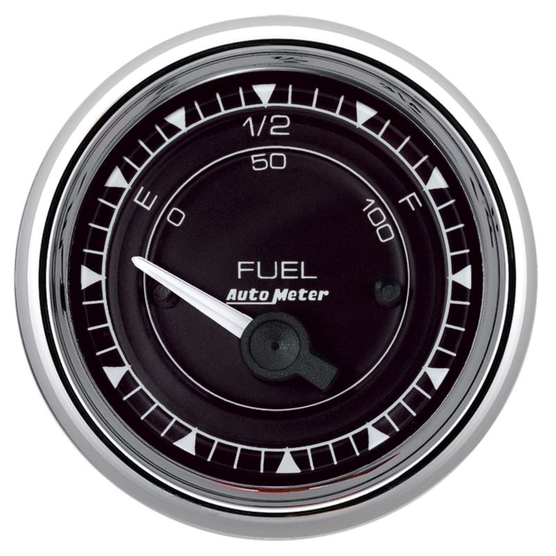 AutoMeter - AutoMeter Chrono 2-1/16in 0E 240E-33F Ohm Electric Fuel Level Gauge - Chrome - Demon Performance