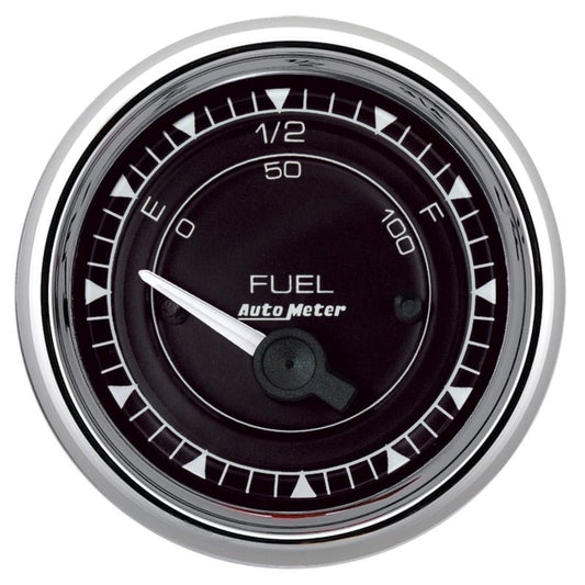 AutoMeter - AutoMeter Chrono 2-1/16in 0E 240E-33F Ohm Electric Fuel Level Gauge - Chrome - Demon Performance