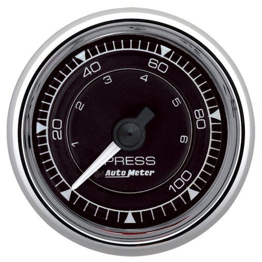 AutoMeter - Autometer Chrono 2-1/16in 100PSI Mechanical Pressure Gauge - Chrome - Demon Performance
