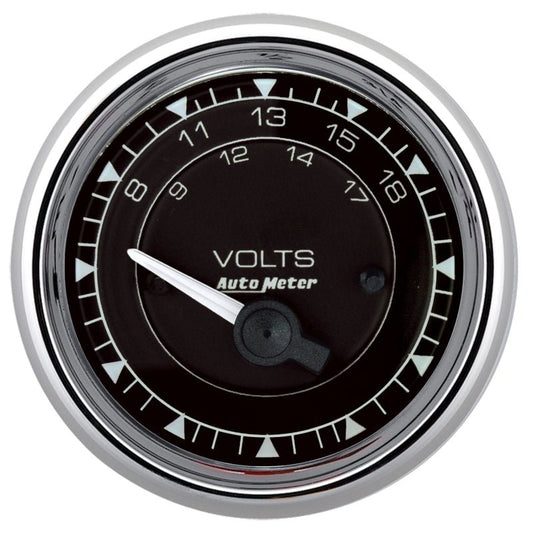 AutoMeter - AutoMeter Chrono 2-1/16in 18V Electric Voltmeter Gauge - Chrome - Demon Performance