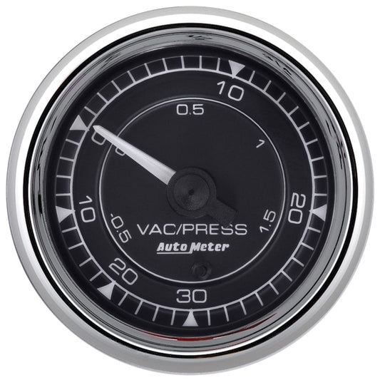 AutoMeter - AutoMeter Chrono 2-1/16in 30in HG/30PSI Digital Stepper Motor Vaccum/Boost Gauge - Chrome - Demon Performance
