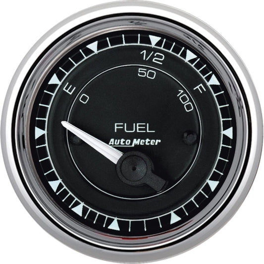 AutoMeter - AutoMeter Chrono 2-1/16in 73E-10F Ohm Electric Fuel Level Gauge - Chrome - Demon Performance