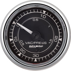 AutoMeter - AutoMeter Chrono 2-1/16in VAC/Boost 30in HG/30PSI Mechanical Gauge - Chrome - Demon Performance