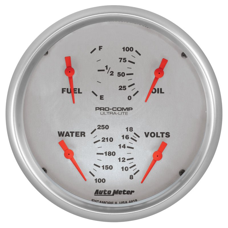 AutoMeter - Autometer Ultra-Lite Quad Gauge 5in. 0 Ohm (E) - 90 Ohm (F) Electric - Demon Performance