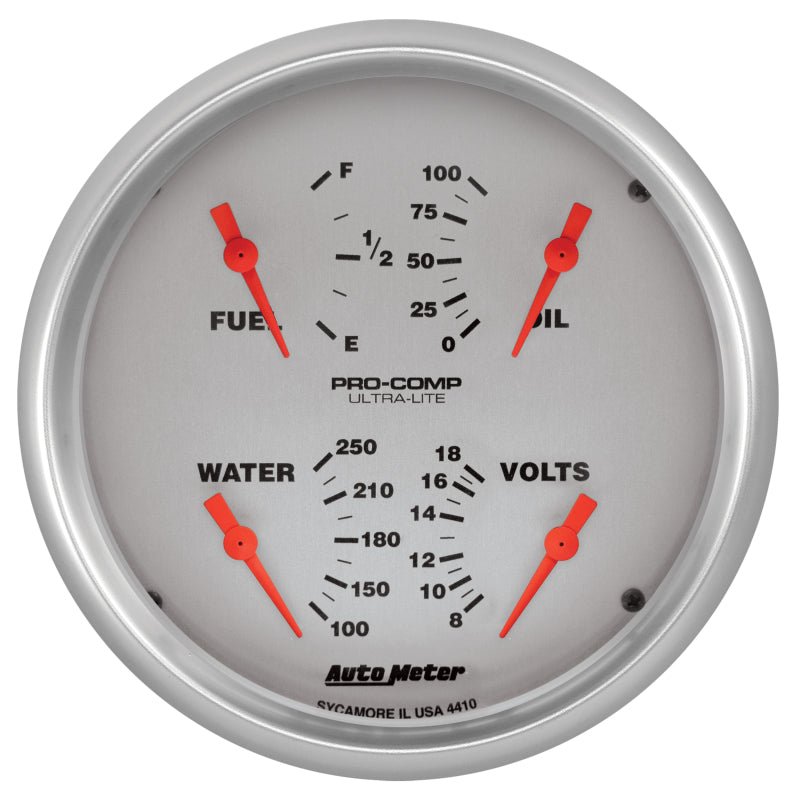AutoMeter - Autometer Ultra-Lite Quad Gauge 5in. 240Ohm (E) - 33Ohm (F) Electric - Demon Performance
