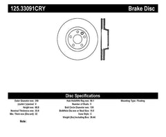 Stoptech - Centric Premium 03-18 Porsche Cayenne Front Right CRYO-STOP Rotor - Demon Performance