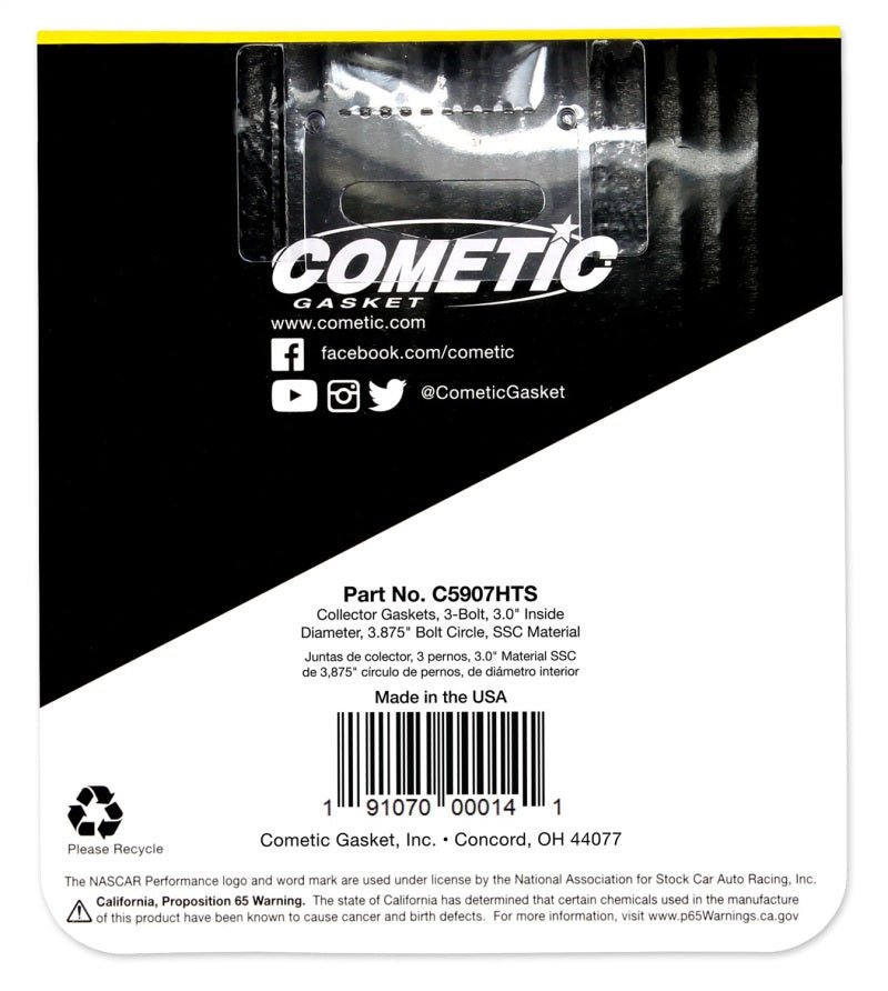 Cometic Gasket - Cometic 3.0in HTS Header Collector Gasket Set - .060in DIA Port/3.875 Bolt Circle - Demon Performance