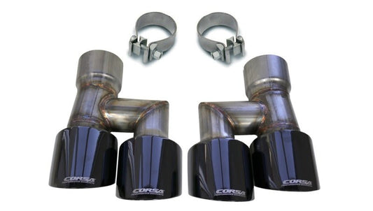 CORSA Performance - Corsa 18-19 Ford Mustang Eco 2.3L Twin 4in Black PVD Pro-Series Tip Kit (Clamps Included) - Demon Performance