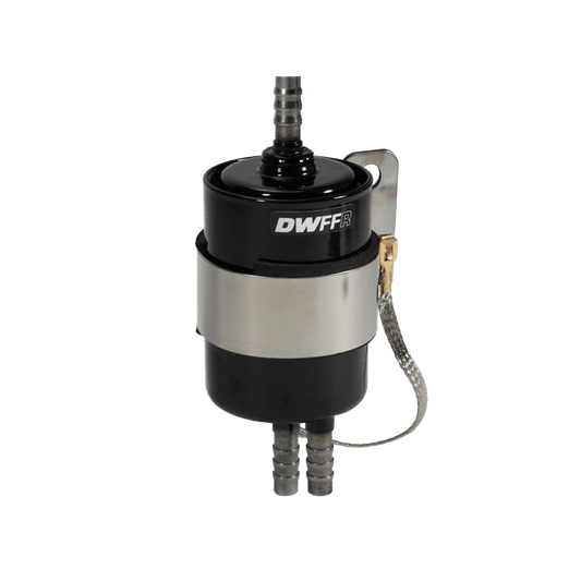DeatschWerks - DeatschWerks 10 Micron 3/8in Barb Fuel Filter Regulator w/ Stainless Steel Body - Black - Demon Performance