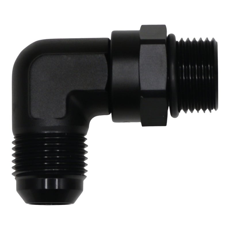 DeatschWerks - DeatschWerks 10AN ORB Male Swivel to 10AN Male Flare 90-Degree Fitting - Anodized Matte Black - Demon Performance