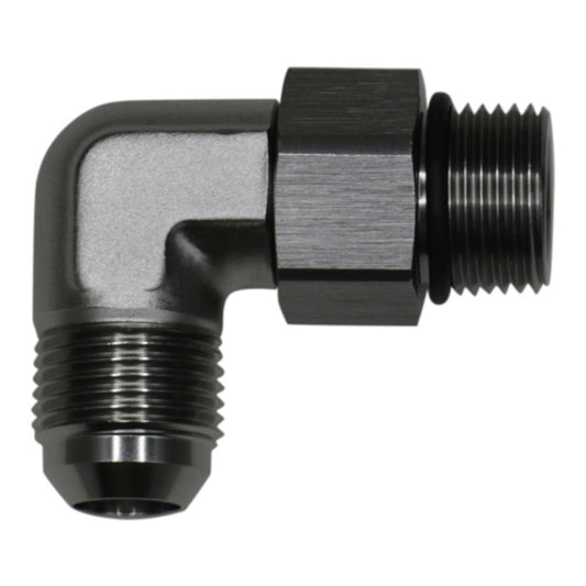 DeatschWerks - DeatschWerks 10AN ORB Male Swivel to 10AN Male Flare 90-Degree Fitting - Anodized Titanium - Demon Performance