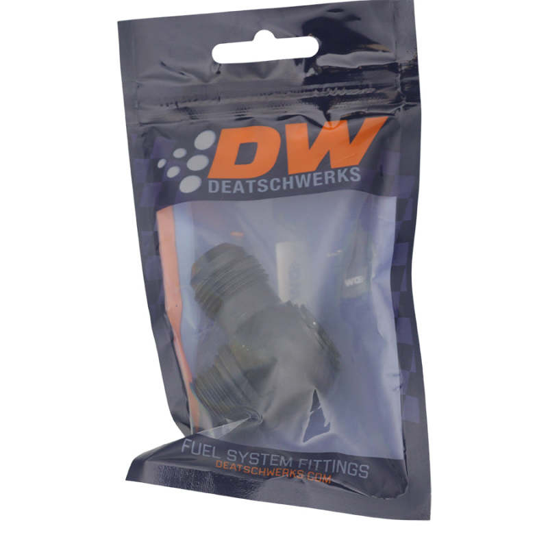 DeatschWerks - DeatschWerks 10AN ORB Male to 10AN Male Flare Low Profile 90-Degree Swivel - Anodized Matte Black - Demon Performance