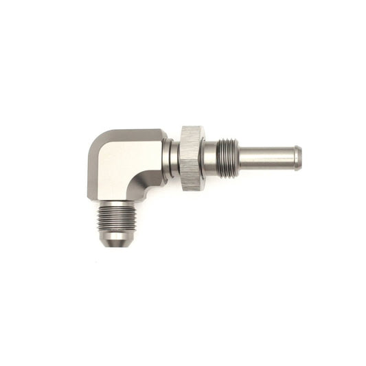 DeatschWerks - DeatschWerks 6AN Male Flare to 5/16in Male Barb Bulkhead Adapter 90-Degree - Anodized Matte Black - Demon Performance
