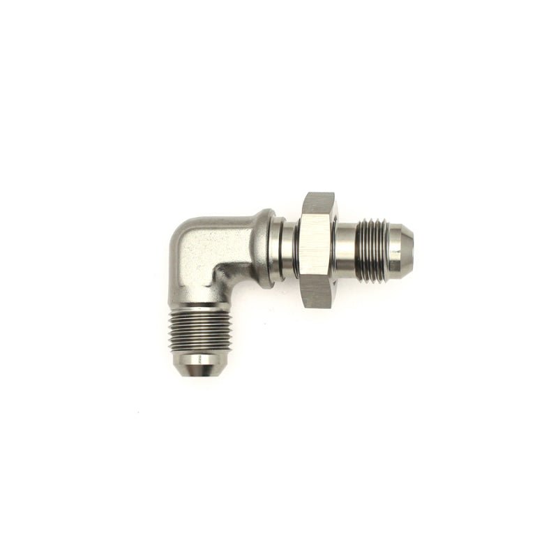 DeatschWerks - DeatschWerks 6AN Male Flare To 6AN Male Flare Bulkhead Adapter 90-Degree (Incl. Nut) - Demon Performance