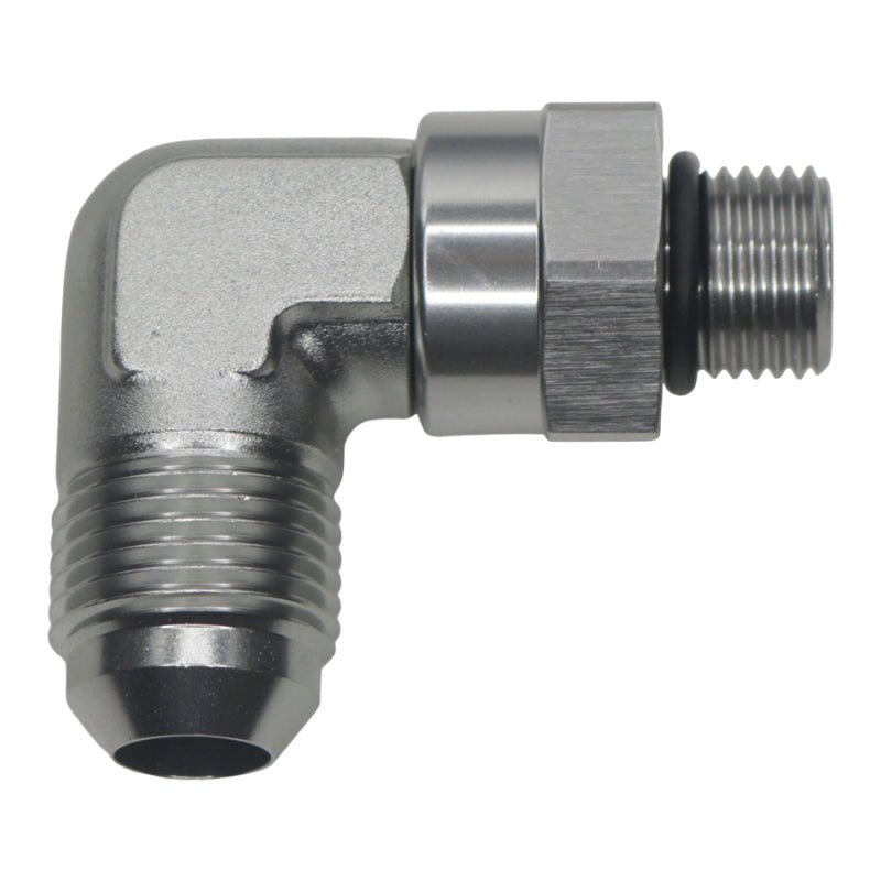 DeatschWerks - DeatschWerks 6AN ORB Male Swivel to 8AN Male Flare 90-Degree - Anodized Titanium - Demon Performance