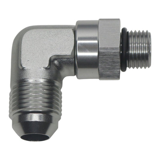 DeatschWerks - DeatschWerks 6AN ORB Male Swivel to 8AN Male Flare 90-Degree - Anodized Titanium - Demon Performance