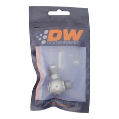 DeatschWerks - DeatschWerks 6AN ORB Male to 6AN Male Flare Low Profile 90-Degree Swivel - Anodized DW Titanium - Demon Performance