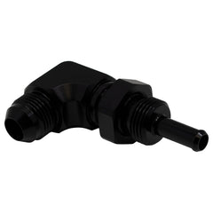 DeatschWerks - DeatschWerks 8AN Male Flare to 5/16in Male Barb Bulkhead Adapter 90-Degree - Anodized Matte Black - Demon Performance