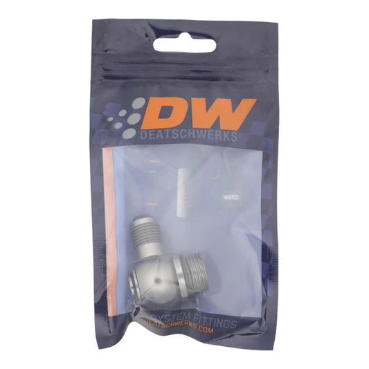 DeatschWerks - DeatschWerks 8AN ORB Male to 6AN Male Flare Low Profile 90-Degree Swivel - Anodized DW Titanium - Demon Performance