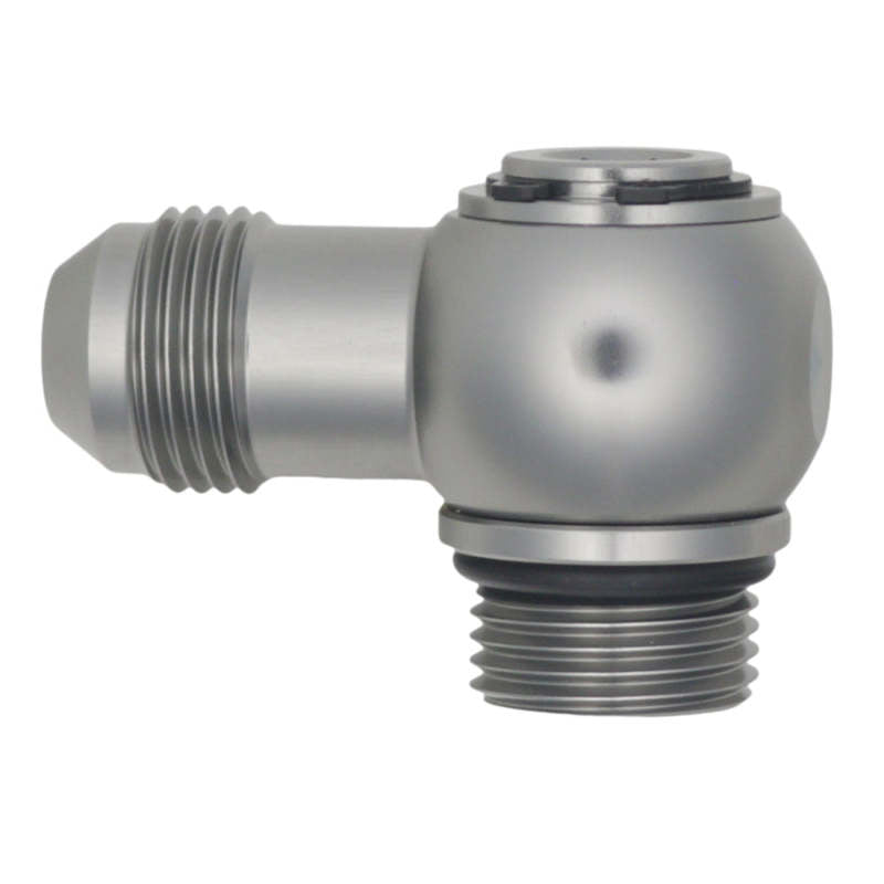 DeatschWerks - DeatschWerks 8AN ORB Male to 8AN Male Flare Low Profile 90-Degree Swivel - Anodized DW Titanium - Demon Performance