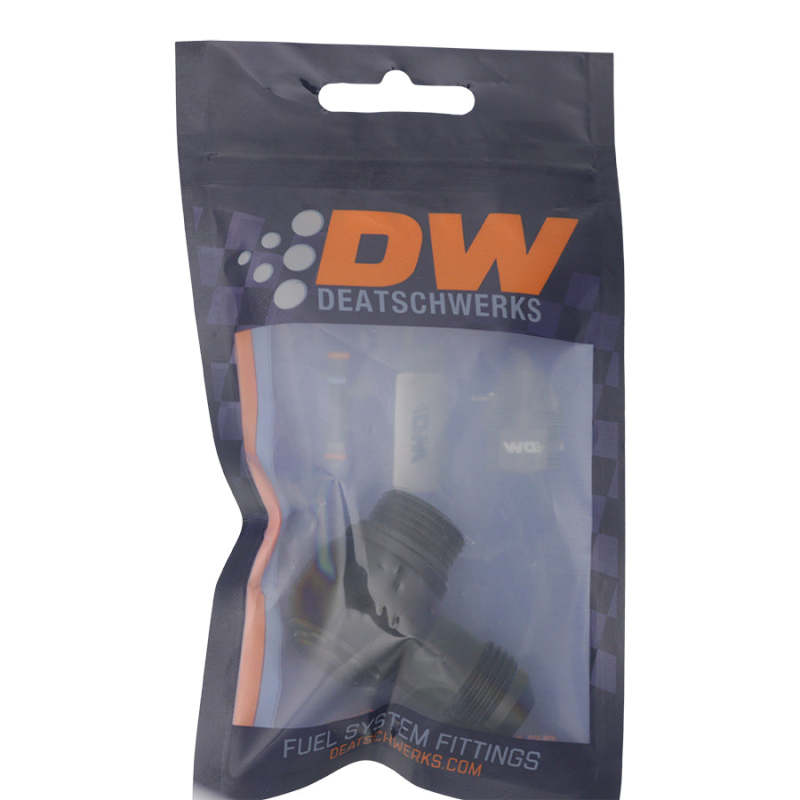 DeatschWerks - DeatschWerks 8AN ORB Male to 8AN Male Flare Low Profile 90-Degree Swivel - Anodized Matte Black - Demon Performance