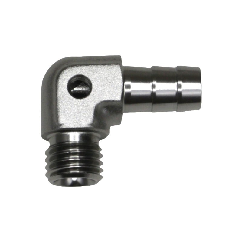 DeatschWerks - DeatschWerks Metric M12 to 3/8in Hose Barb 90-Degree Fitting w/ Venturi Port - Anodized DW Titanium - Demon Performance