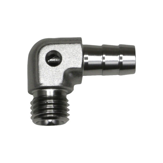 DeatschWerks - DeatschWerks Metric M12 to 3/8in Hose Barb 90-Degree Fitting w/ Venturi Port - Anodized DW Titanium - Demon Performance