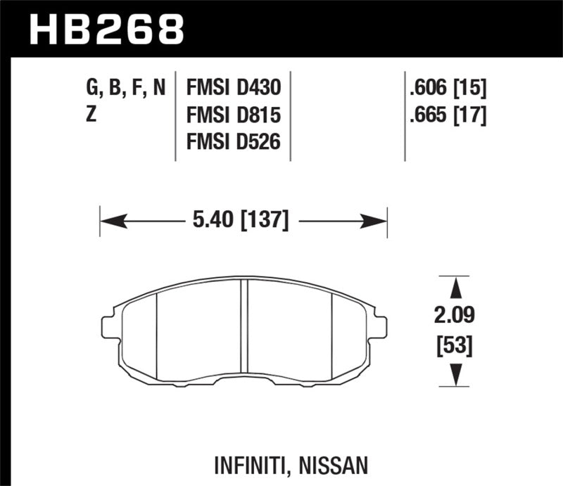 Hawk Performance - Hawk 03 - 04 G35/03 - 05 G35X/ 02 - 05 350z w/o Brembo DTC - 60 Race Front Brake Pads - Demon Performance