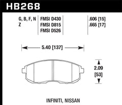 Hawk Performance - Hawk 03 - 04 G35/03 - 05 G35X/ 02 - 05 350z w/o Brembo DTC - 60 Race Front Brake Pads - Demon Performance