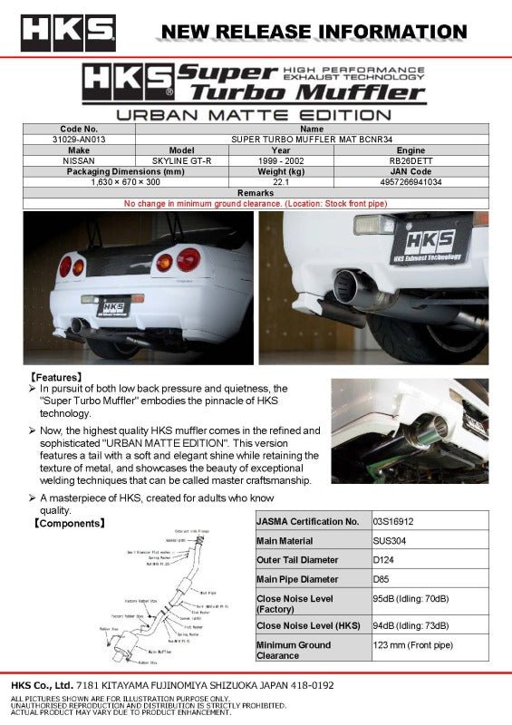 HKS - HKS 99-02 Nissan Skyline GT-R GF-BNR34 RB26DETT URBAN MATTE Edition Super Turbo Muffler - Demon Performance