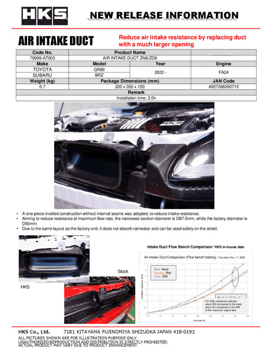 HKS - HKS Air Intake Duct ZN8/ZD8 - Demon Performance