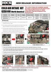 HKS - HKS COLD AIR INTAKE FULL KIT GZEA14H (US) - Demon Performance