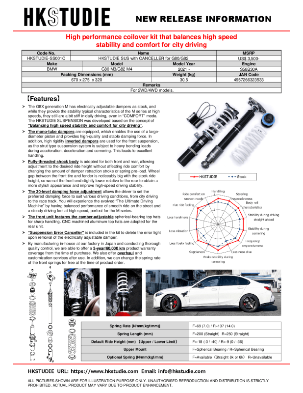 HKS - HKS HKSTUDIE SUSPENSION with CANCELLER for G80/G82 - Demon Performance