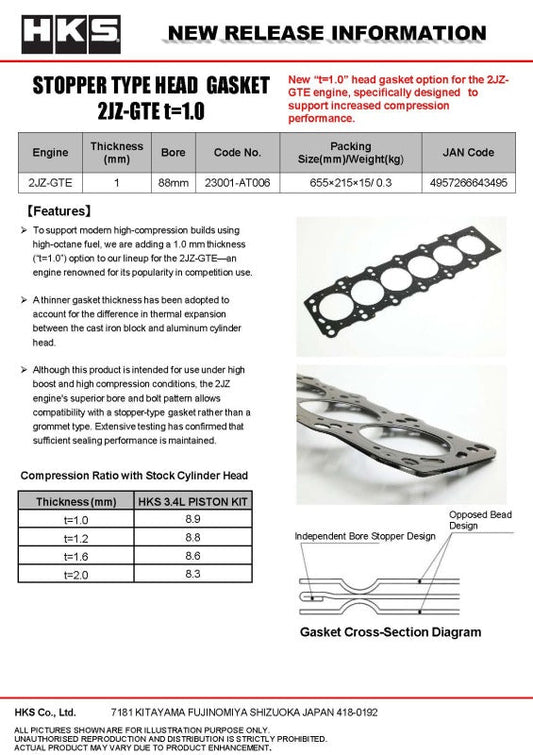 HKS - HKS STOPPER TYPE HEAD GASKET 2JZ t=1.0 - Demon Performance