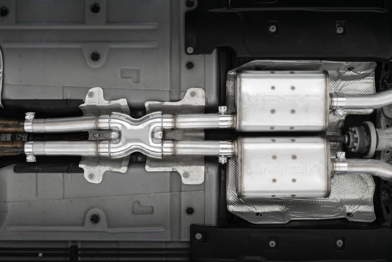 MBRP - MBRP 2015+ Dodge Challenger 3.6L SS 2.5in Quad Tip Split Rear Exit w/ Carbon Fiber Tips - T304 - Demon Performance