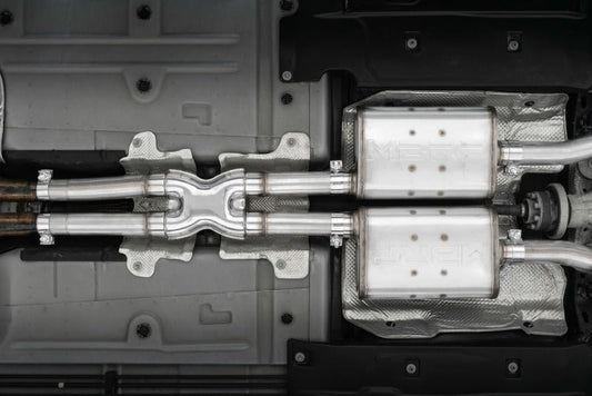 MBRP - MBRP 2015+ Dodge Challenger 3.6L SS 2.5in Quad Tip Split Rear Exit w/ Carbon Fiber Tips - T304 - Demon Performance
