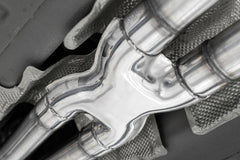 MBRP - MBRP 2015+ Dodge Challenger 3.6L SS 2.5in Quad Tip Split Rear Exit w/ Carbon Fiber Tips - T304 - Demon Performance