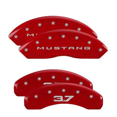MGP - MGP 4 Caliper Covers Engraved Front 2015/Mustang Engraved Rear 2015/37 Red finish silver ch - Demon Performance