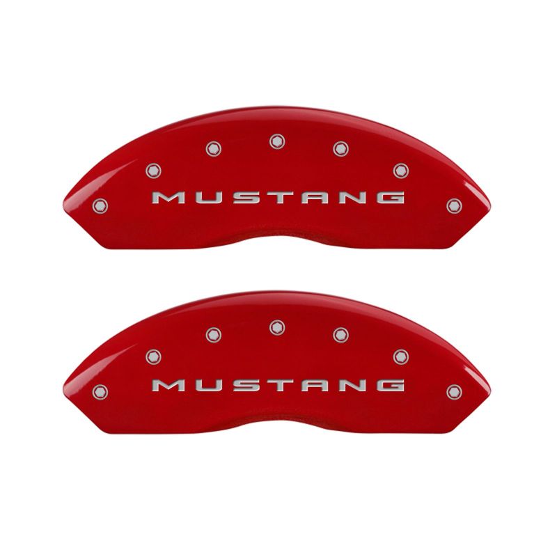 MGP - MGP 4 Caliper Covers Engraved Front 2015/Mustang Engraved Rear 2015/37 Red finish silver ch - Demon Performance