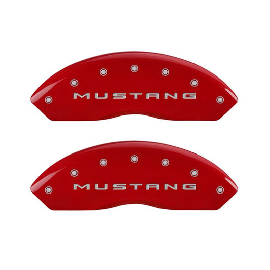 MGP - MGP 4 Caliper Covers Engraved Front 2015/Mustang Engraved Rear 2015/37 Red finish silver ch - Demon Performance