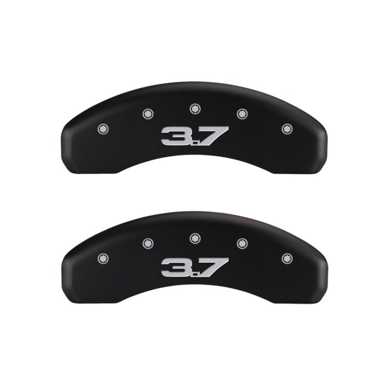 MGP - MGP 4 Caliper Covers Engraved Front 2015/Mustang Engraved Rear 2015/37 Red finish silver ch - Demon Performance