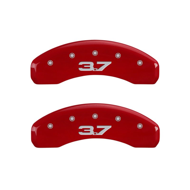 MGP - MGP 4 Caliper Covers Engraved Front 2015/Mustang Engraved Rear 2015/37 Red finish silver ch - Demon Performance
