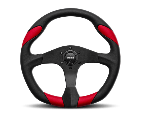 MOMO - Momo Retro Steering Wheel 360 mm - 4 Black Leather/Wht Stitch/Brshd Spokes - Demon Performance
