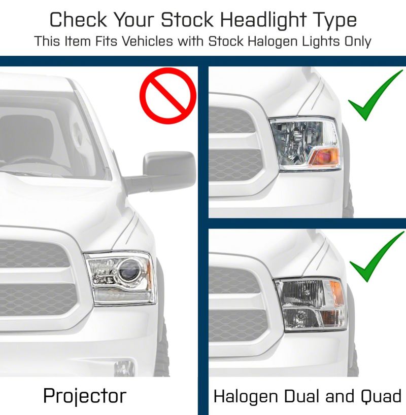 Raxiom - Raxiom 09 - 18 Dodge RAM 1500 Axial OEM Rep Headlights w/ Dual Bulb - Chrome Housing (Smoked Lens ) - Demon Performance