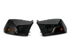 Raxiom - Raxiom 09 - 18 Dodge RAM 1500 Axial OEM Rep Headlights w/ Single Bulb - Chrome Housing (Smoked Lens) - Demon Performance